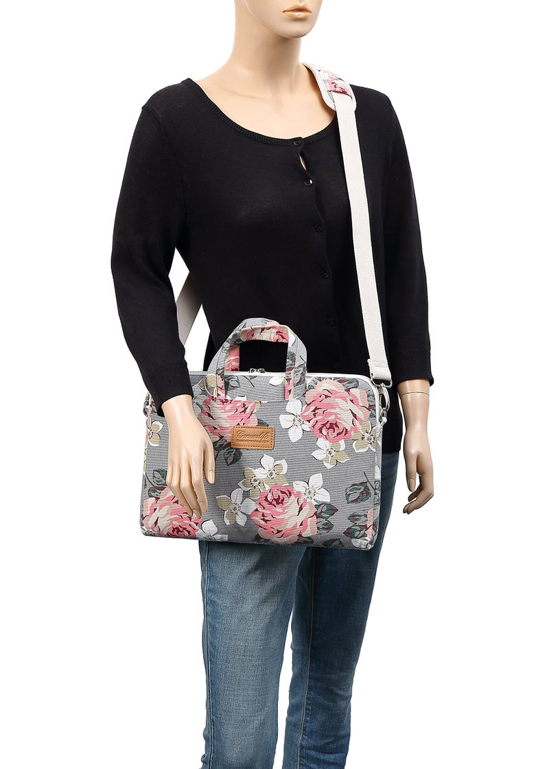 canvaslife Grey Rose Pattern 15 inch Waterproof Laptop Shoulder Messenger Bag for 14 inch to15.6 inch Laptop and MacBook Pro 15 Laptop Case - Image 5